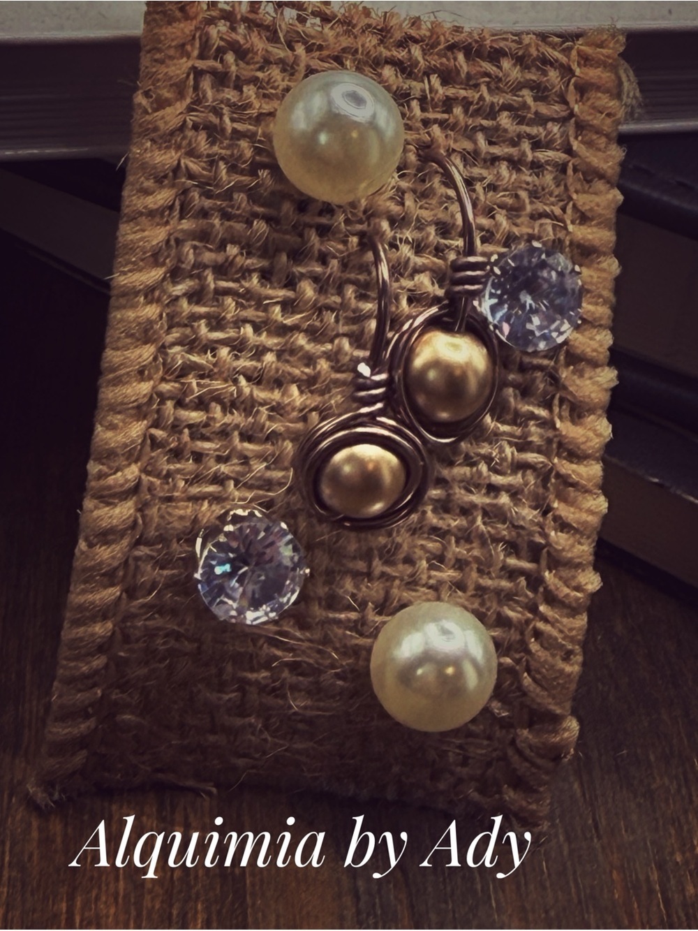 Gold-Tone Pearl and Clear Crystal Wire Earrings